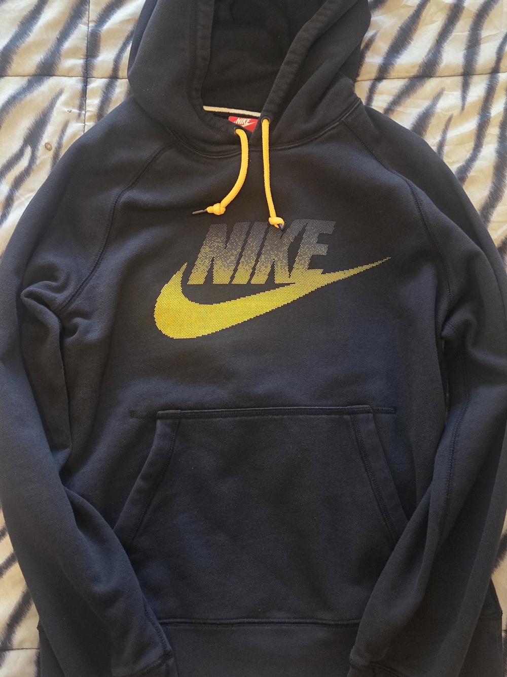 Nike Men's Black Hoodie with Yellow Orange Logo